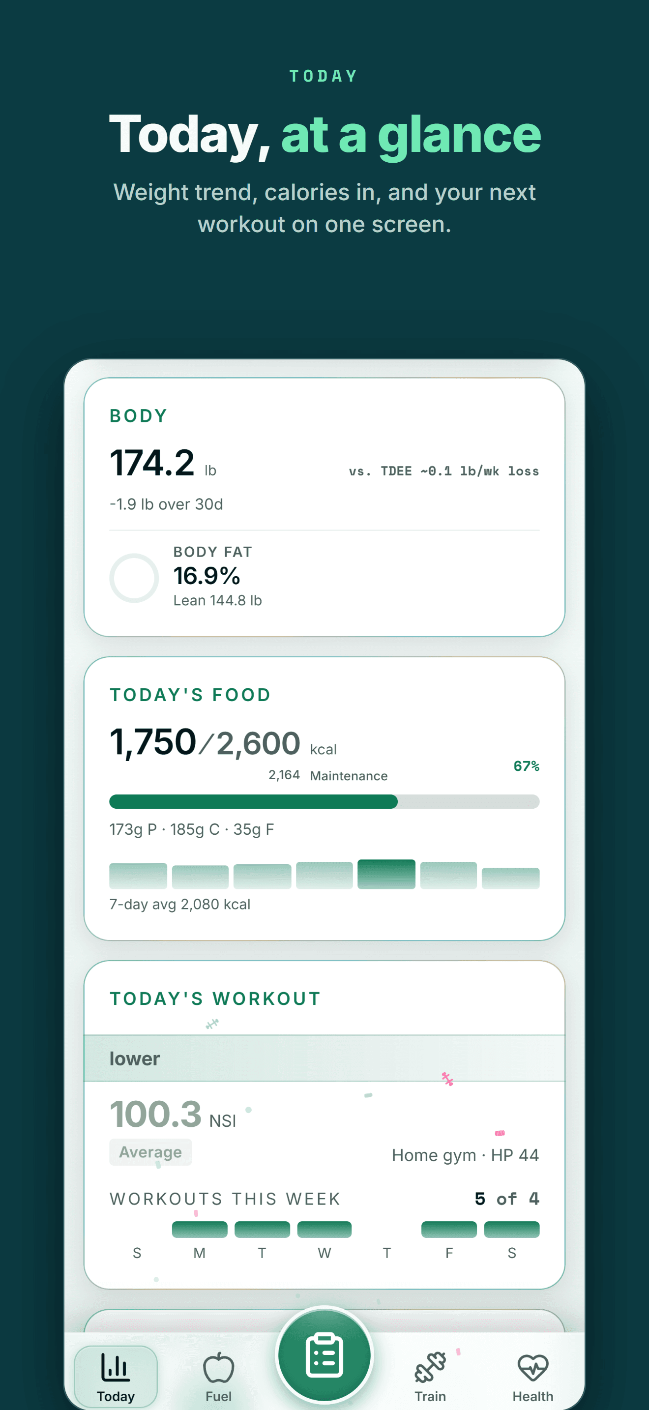 Wellness Project Today screen showing health and fitness information in one place
